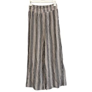 2/$30 Anama Black Cream Stripe Smocked Waist Wide Leg Pants Size Medium